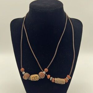 SET OF TWO LEATHER NECKLACES WITH WOODEN BEADS MAGNETIC CLOSURES